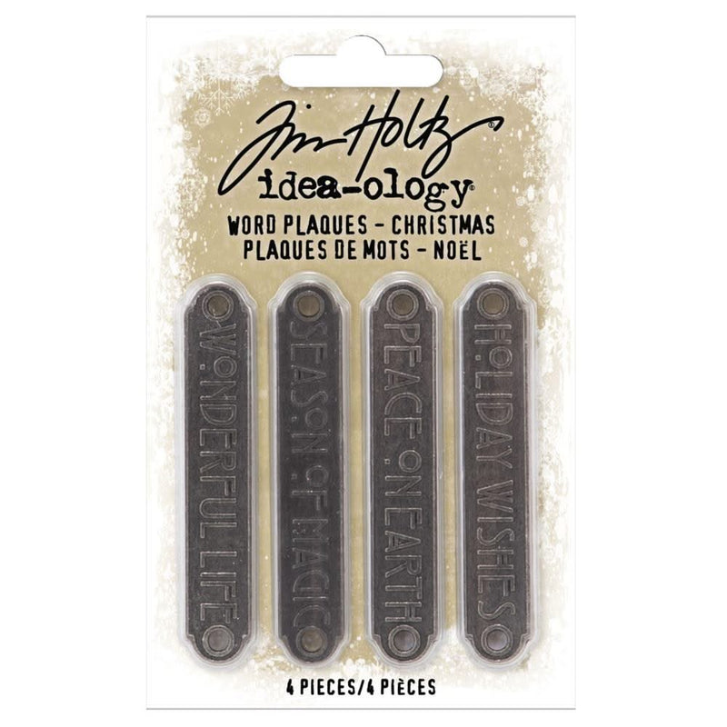 Tim Holtz Idea-Ology Metal Word Plaques 4 pack - Christmas