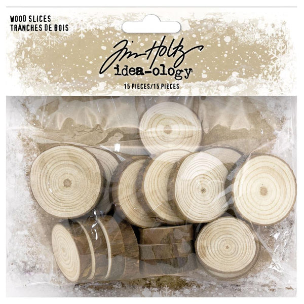 Tim Holtz Idea-Ology Wood Slices 15 pack - Natural Raw Edge 1" To 1.25"