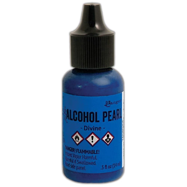 Blue bottle of alcohol ink with black cap on a white background