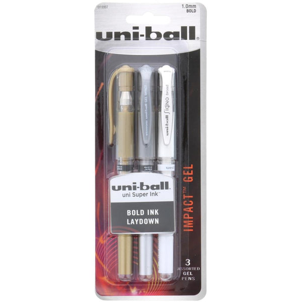 Uni-Ball Gel Impact Pen 3 pack  Gold, Silver, White