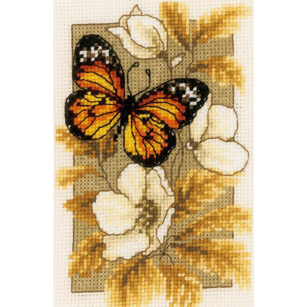 Vervaco Counted Cross Stitch Miniatures Kit 3.2"x4.8" - Butterfly on Flowers I (18 Count)