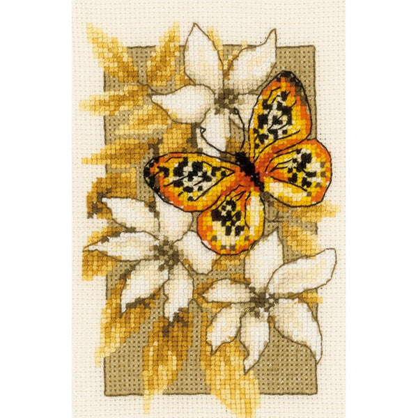 Vervaco Counted Cross Stitch Miniatures Kit 3.2"x4.8" - Butterfly on Flowers III (18 Count)