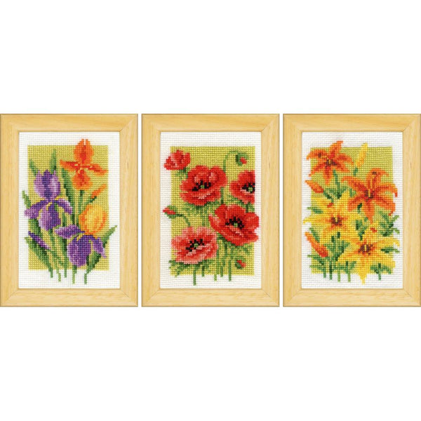 Vervaco Miniatures Counted Cross Stitch Kit 3.2"x 4.8" - Summer Flowers (18 Count) 3 pack