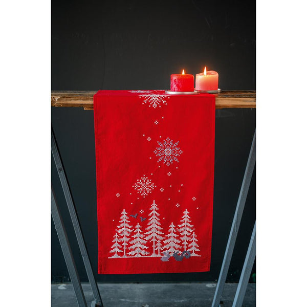 Vervaco Stamped Table Runner Cross Stitch Kit 12"x 42" - Christmas Trees & Forest Animals*