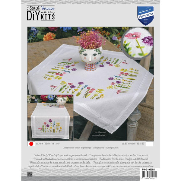 Vervaco Stamped Table Runner Cross Stitch Kit 16"X40" Spring Flowers