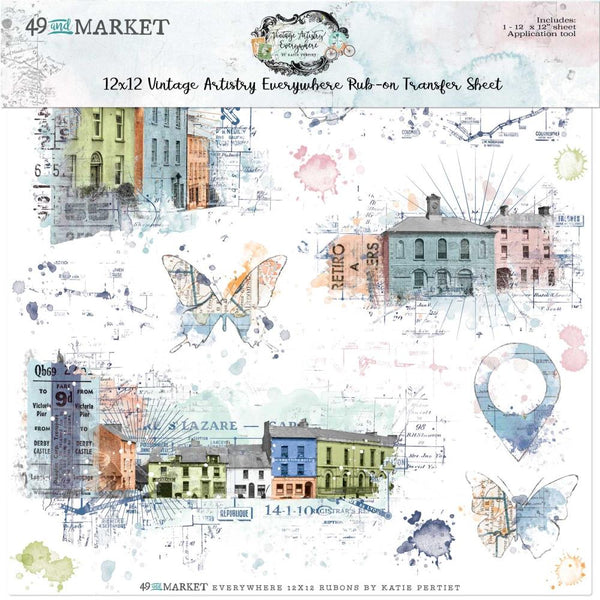 49 And Market Vintage Artistry Everywhere Rub-Ons 12"X12" (1/sheet)
