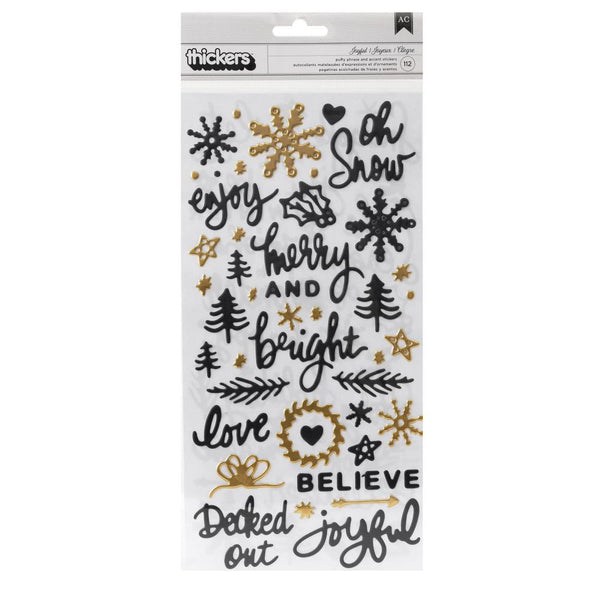 Vicki Boutin Evergreen & Holly Thickers Stickers 112 pack - Joyful Phrase With Gold Foil Accents