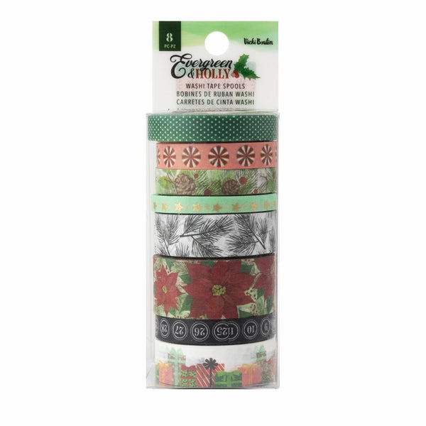 Vicki Boutin Evergreen & Holly Washi Tape 8 pack with Gold Foil Accents*