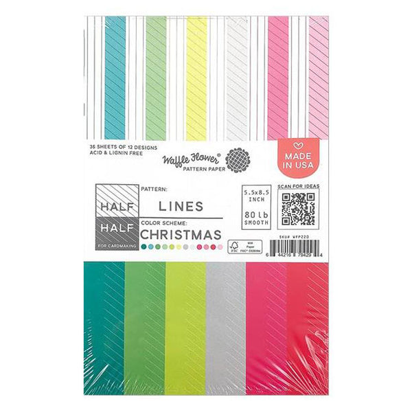 Waffle Flower 80lb Single-Sided Paper Pad 5.5in x 8.5in 36 pack  - Half Lines/Christmas, 12 Designs/3each*