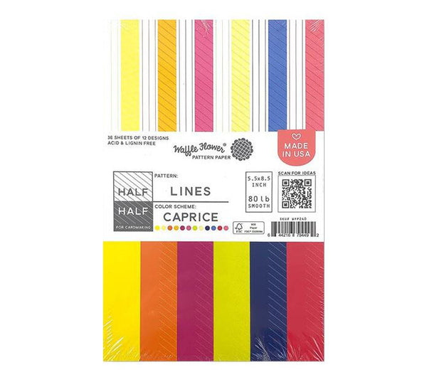 Waffle Flower 80lb Single-Sided Paper Pad 5.5in x 8.5in 36 pack  - Half Lines/Caprice, 12 Designs/3 Each