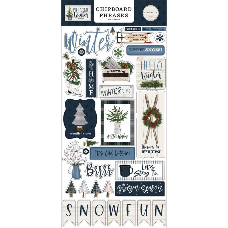 Carta Bella Welcome Winter Chipboard 6"x 13" - Phrases