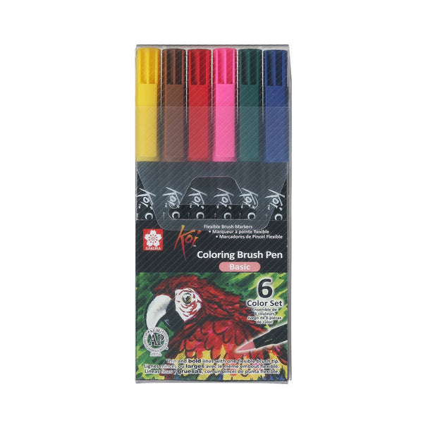 Koi Colouring Brush Pen Set - Basic 6 Pack