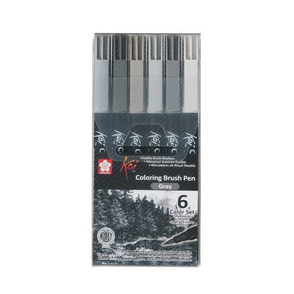 Koi Colouring Brush Pen Set - Grey 6 Pack*