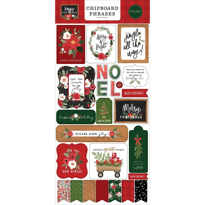 Carta Bella Happy Christmas Chipboard 6"X13" Phrases