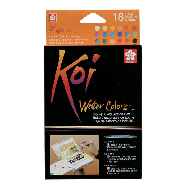 Koi Watercolour Pocket Field Sketch Box - 18 Colours + Water Brush