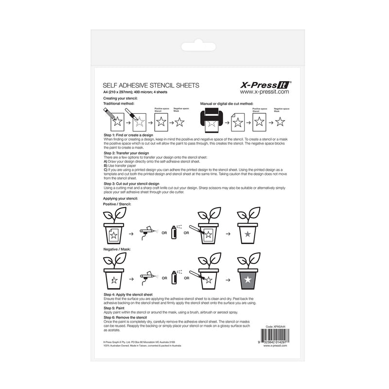 X-Press It Self Adhesive A4 Stencil Sheets - 4 Sheets