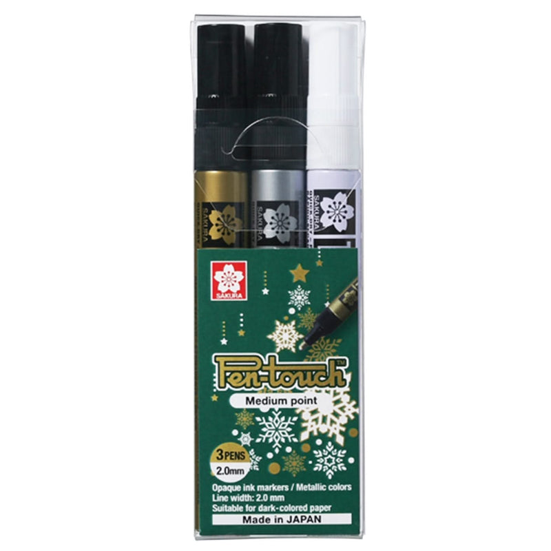 Sakura Pen-touch Markers 3 pack Set - Medium Point - Gold, Silver & White*