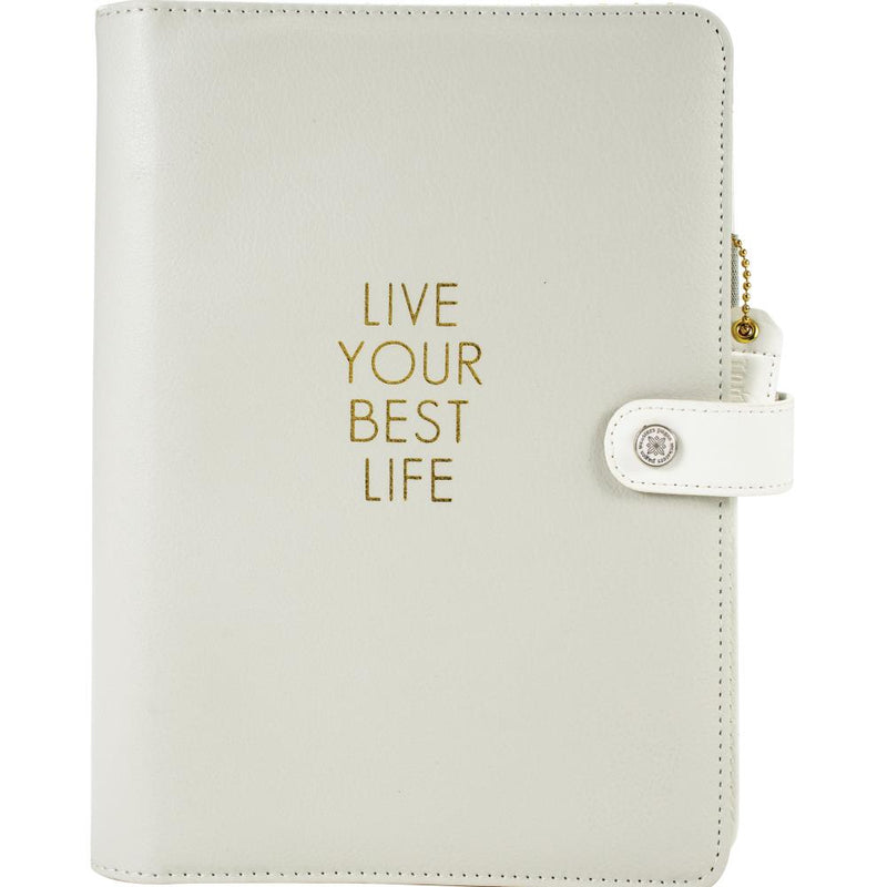 Websters Pages Colour Crush A5 Faux Leather 6-Ring Planner Binder 7.5in x 10in - Live Your Best Life - Grey*