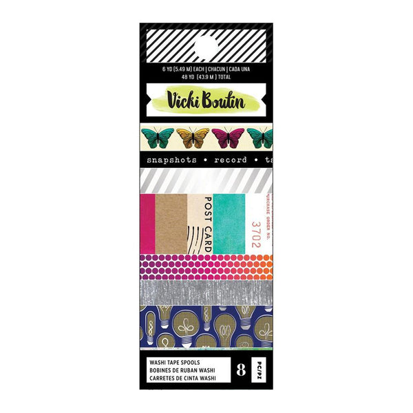American Crafts - Vicki Boutin Colour Kaleidoscope Washi Tape 8 per pack - Silver Holographic Foil Accents
