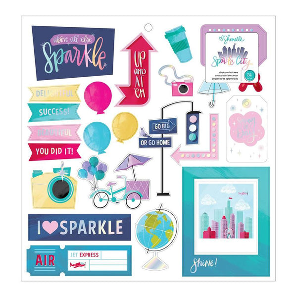 American Crafts - Shimelle Sparkle City Collection - Chipboard Stickers with Foil Accents
