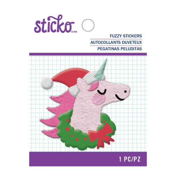Sticko Fuzzy Stickers - Embroidered Unicorn Santa Face*