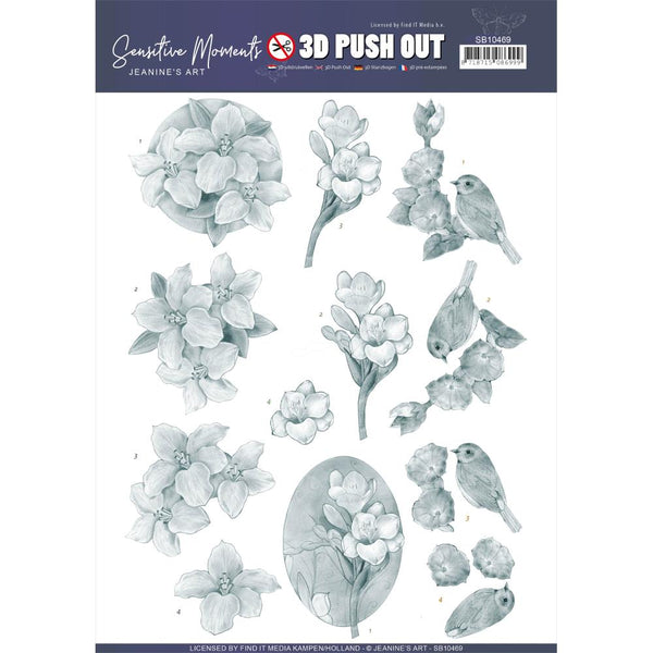 Find It Trading - Jeanine's Art Punchout Sheet - Grey Freesias, Sensitive Moments