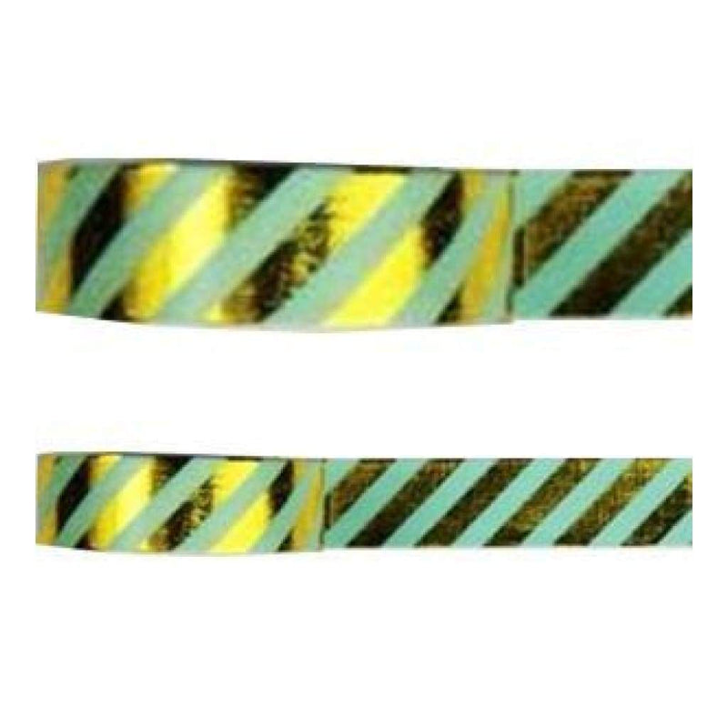 Amazing Value Foil Washi Tape - Green With Metallic Foil Gold Stripe Design