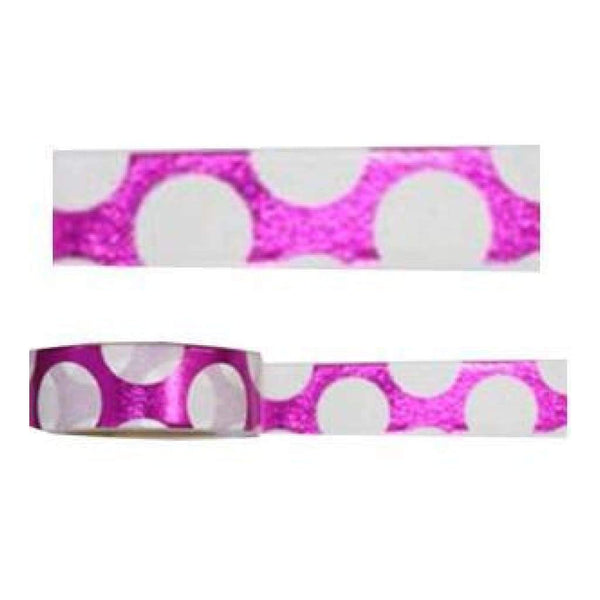 Amazing Value Foil Washi Tape - Metallic Hot Pink With Large White Dot Design