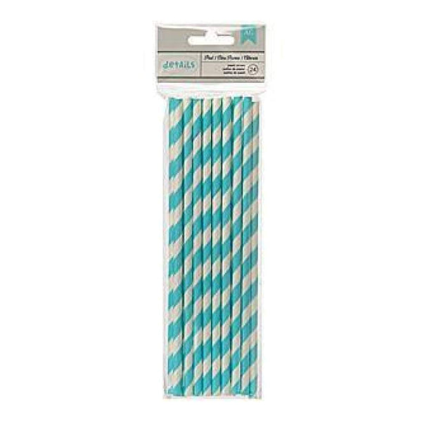 American Crafts - Details Lined Paper Straws 24 Pack - Pool