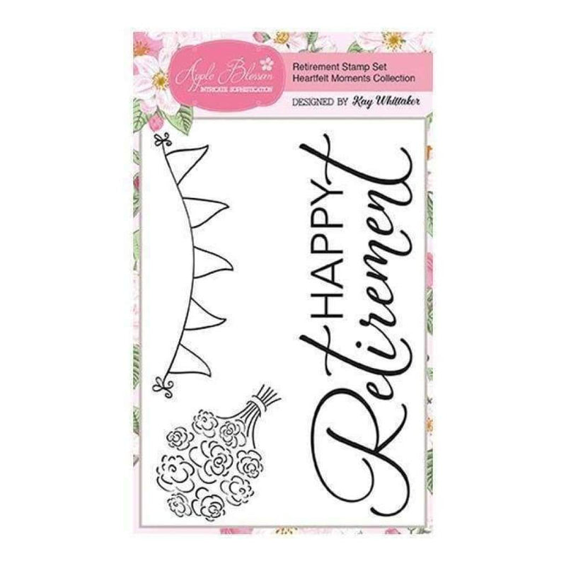 Apple Blossom A6 Stamp Set - Retirement with Sentiment - Set of 3 - Heartfelt Moments