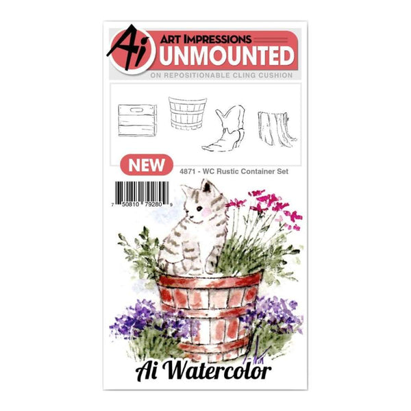 Art Impressions Watercolour Cling Rubber Stamps - Rustic Container
