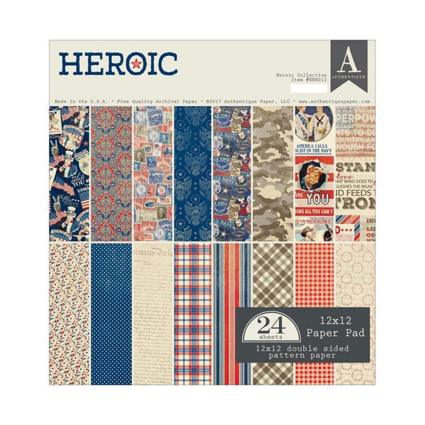 Authentique Double-Sided Cardstock Pad 12 X 12 inch 24 pagtes - Heroic, 8 Designs/4 Each