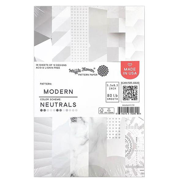 Waffle Flower 80lb Single-Sided Paper Pad 5.5in x 8.5in 36 pack - Modern/Neutrals, 12 Designs/3 Each*