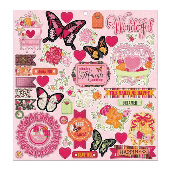 BoBunny - Sweet Clementine Chipboard Stickers 12X12in with Dark Pink Foil Accents