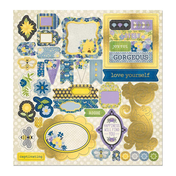 BoBunny - Bee-Utiful You Chipboard Stickers 12X12in with Iridescent Foil Accents