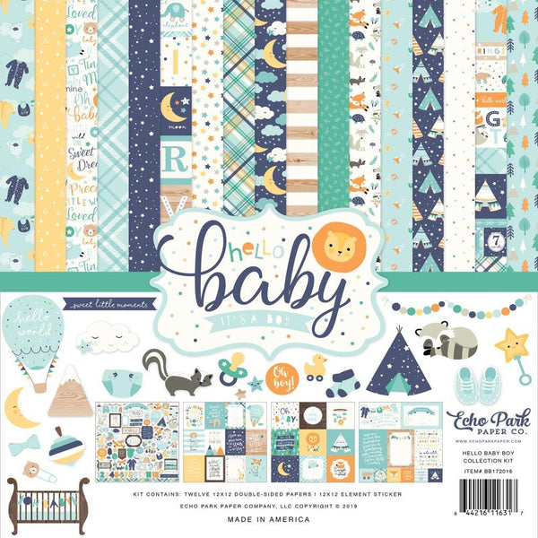 Echo Park Collection Kit 12 inch X12 inch Hello Baby Boy