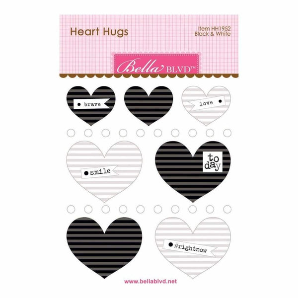 Bella Blvd Legacy Heart Hugs Embellishments 7 pack Black & White