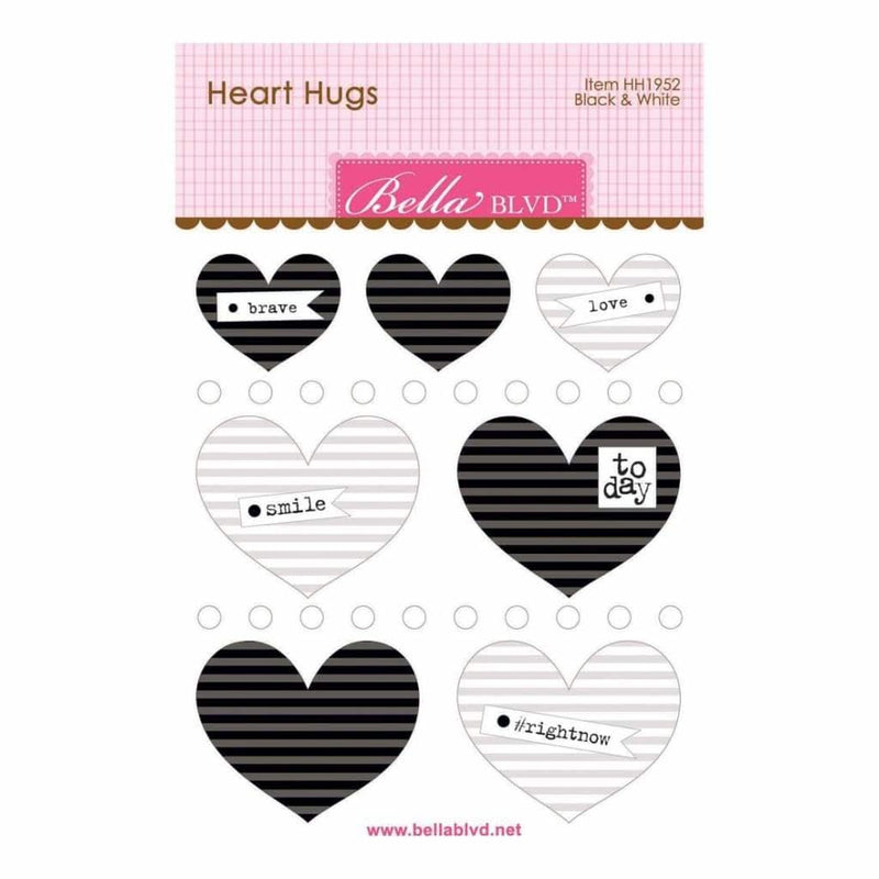 Bella Blvd Legacy Heart Hugs Embellishments 7 pack Black & White