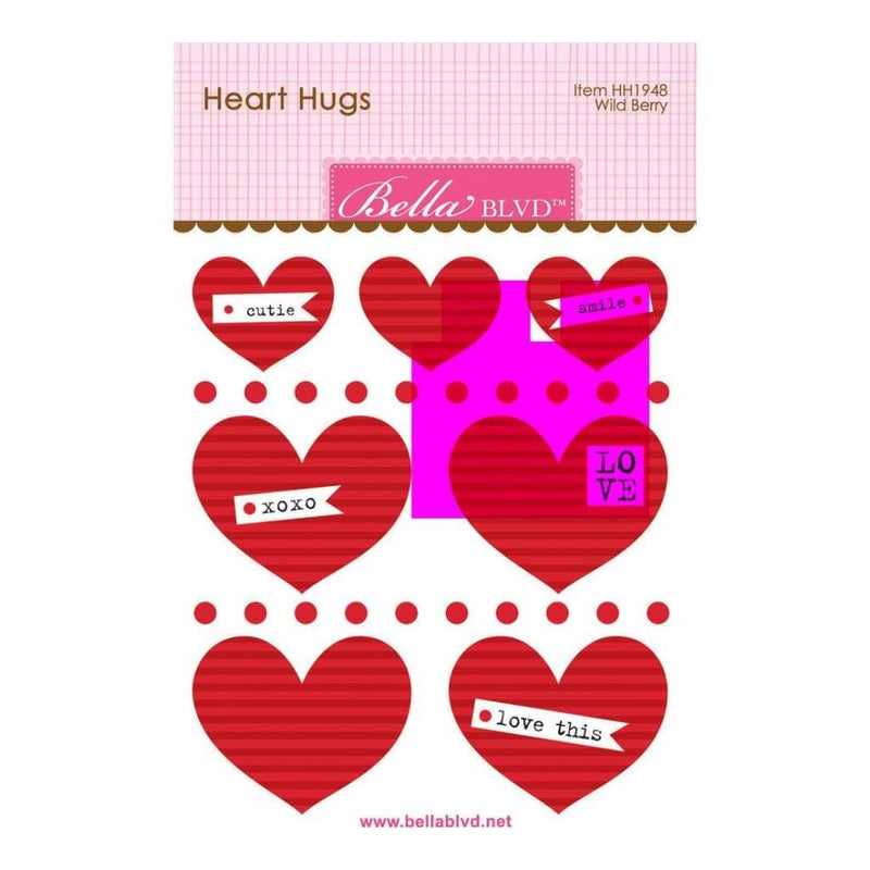 Bella Blvd Legacy Heart Hugs Embellishments 7 pack Wild Berry