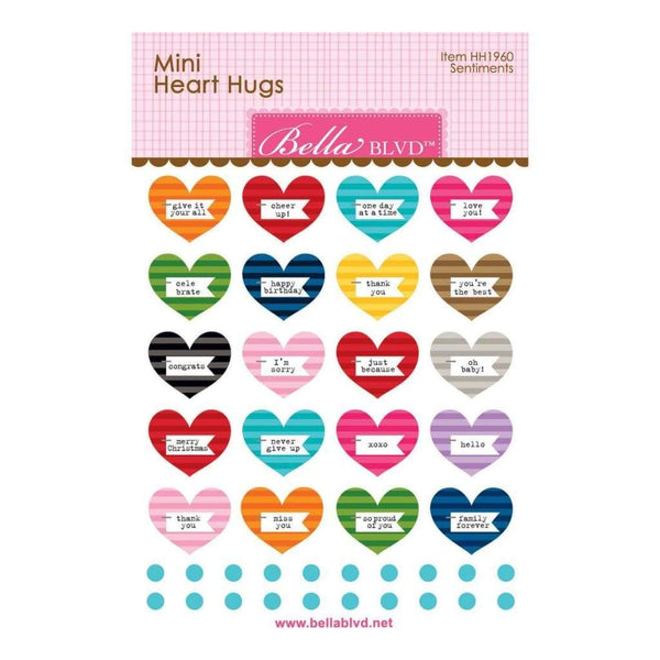 Bella Blvd Legacy Mini Heart Hugs Embellishments 20 pack Sentiments