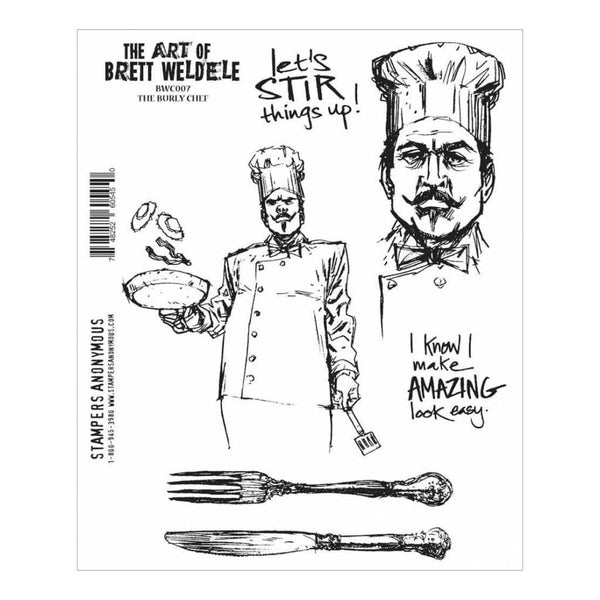 Brett Weldele Cling Rubber Stamp Set 7X8.5 The Burly Chef