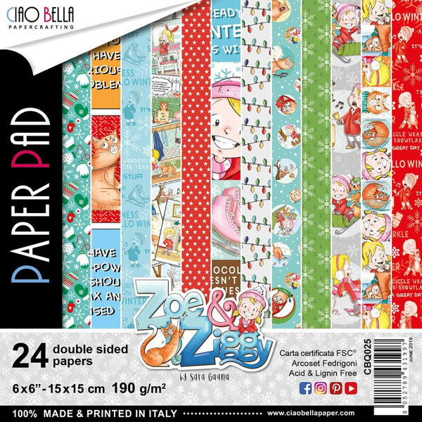 Ciao Bella - Double-Sided Paper Pack 90lb 6 inchX6 inch 24 pack -  Zoe & Ziggy, 12 Designs/2 Each