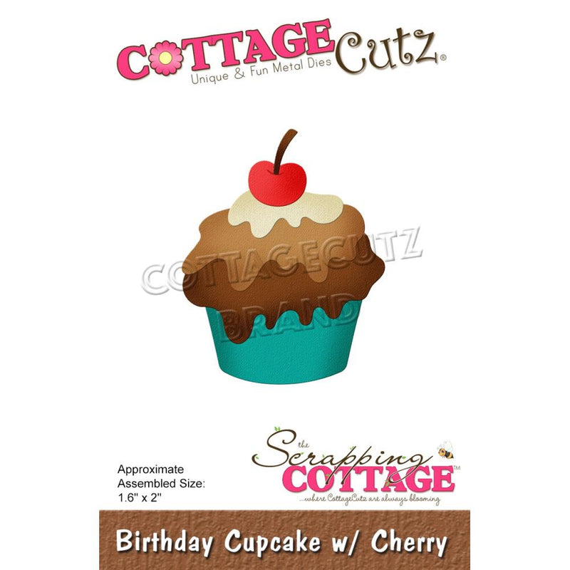 CottageCutz Dies - Birthday Cupcake with Cherry, 1.6 inchX2 inch