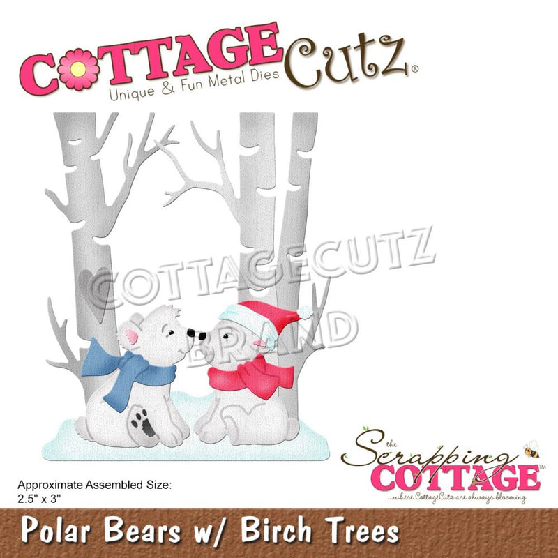CottageCutz Dies - Polar Bears with Birch Trees, 2.5 inch X3 inch*