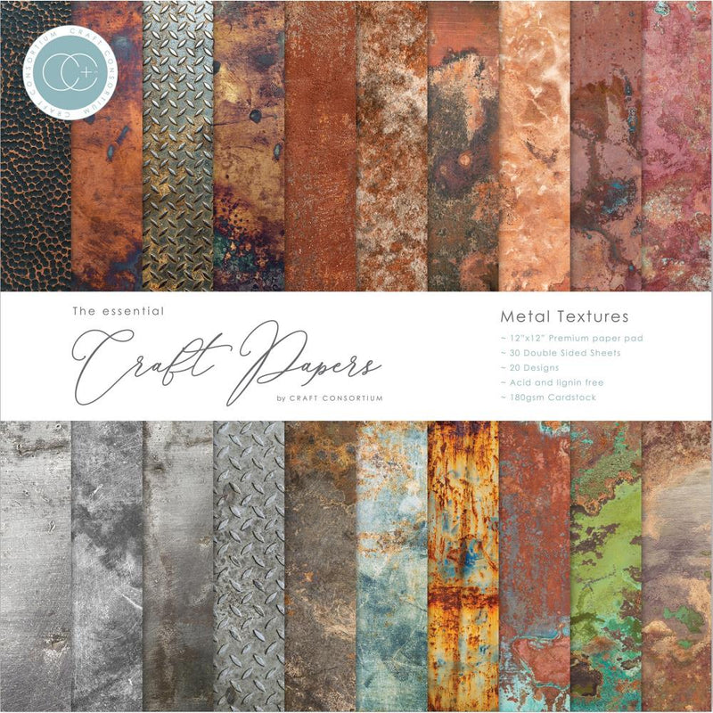 Craft Consortium - Double-Sided Paper Pad 12 inch X12 inch  30 pack  Metal Textures, 20 Designs