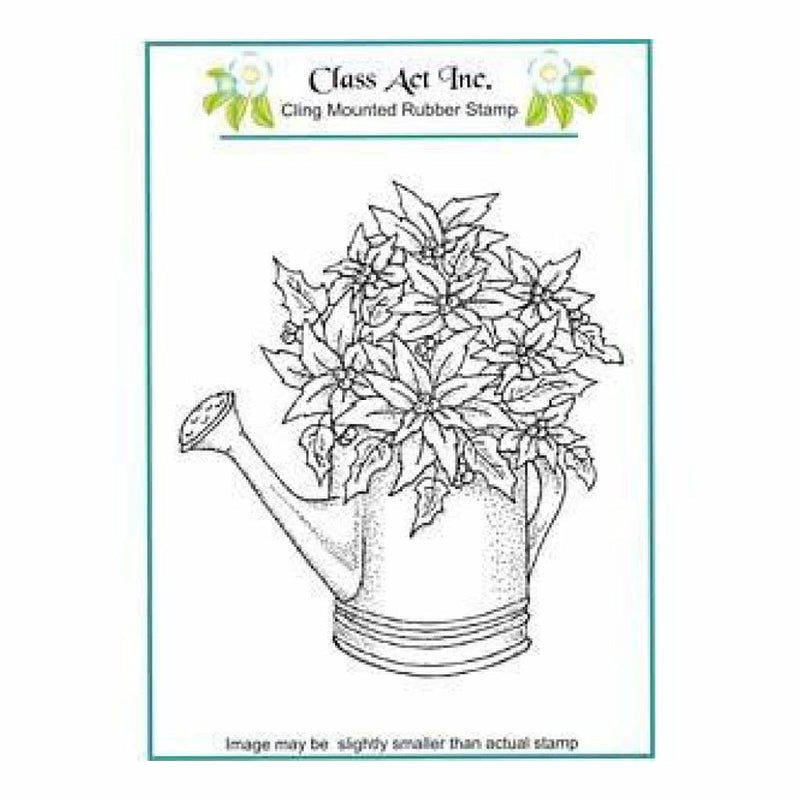 Class Act Cling Mounted Rubber Stamp 4.25In.X5.75In. Poinsettia Watering Can