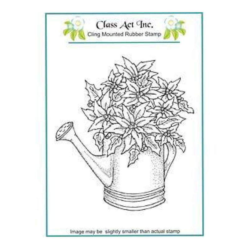 Class Act Cling Mounted Rubber Stamp 4.25In.X5.75In. Poinsettia Watering Can