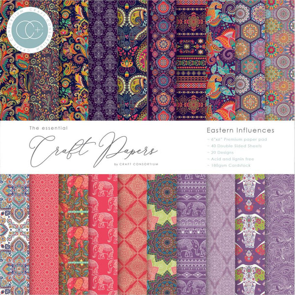 ^Craft Consortium Double-Sided Paper Pad 6 inchX6 inch 40 pack^ - Eastern Influences, 20 Designs