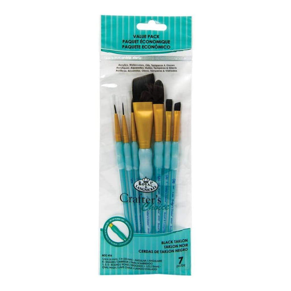 Crafters Choice Black Taklon Angular Brush Variety Set 7 pack