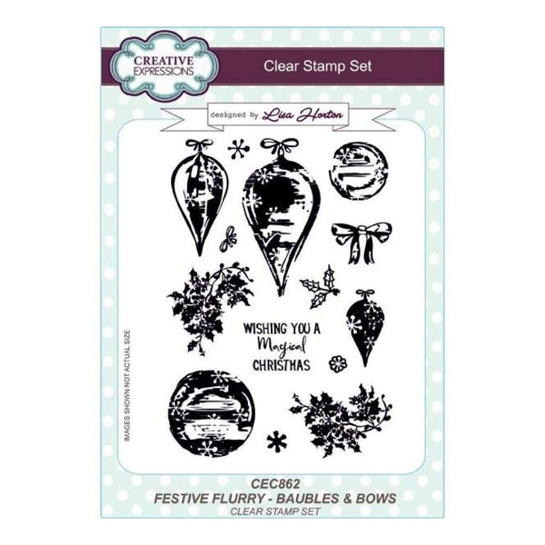 Creative Expressions Lisa Horton - Festive Flurry Baubles & Bows A5 Clear Stamp Set